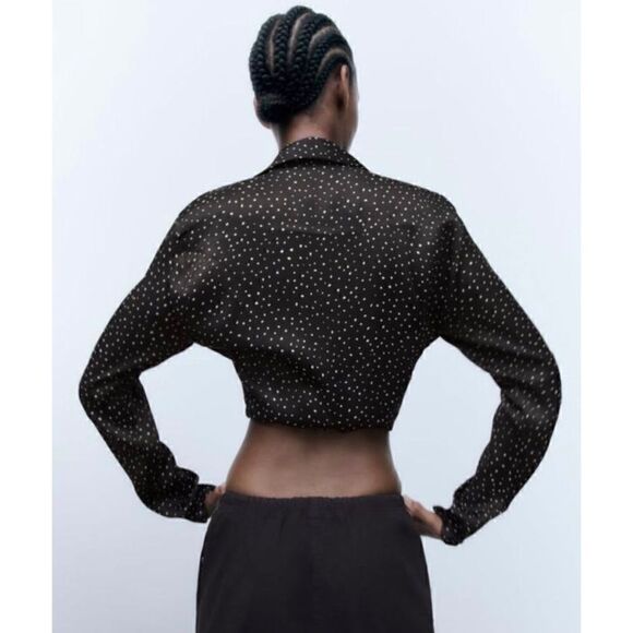 NWT Zara Blogger’s Favorite Satin Effect Polka Dot Open Front Collared Blouse - Picture 8 of 16